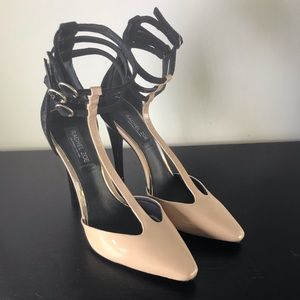 Size 7 Rachel Zoe Black Suede Cream Leather Pumps